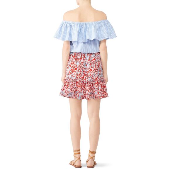 Paloma Blue Alexa Mini Skirt Women's Small Red Blue Silk Ruffle Tiered RTR - Picture 2 of 9